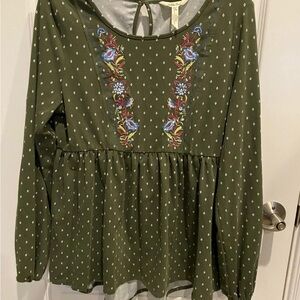 Matilda Jane Olive Embroidered Blouse Small olive Green